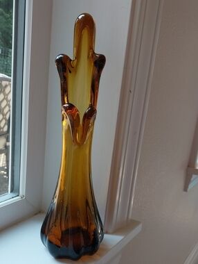 Murano Amber and Dark Brown Sculptural Art Glass Vase
